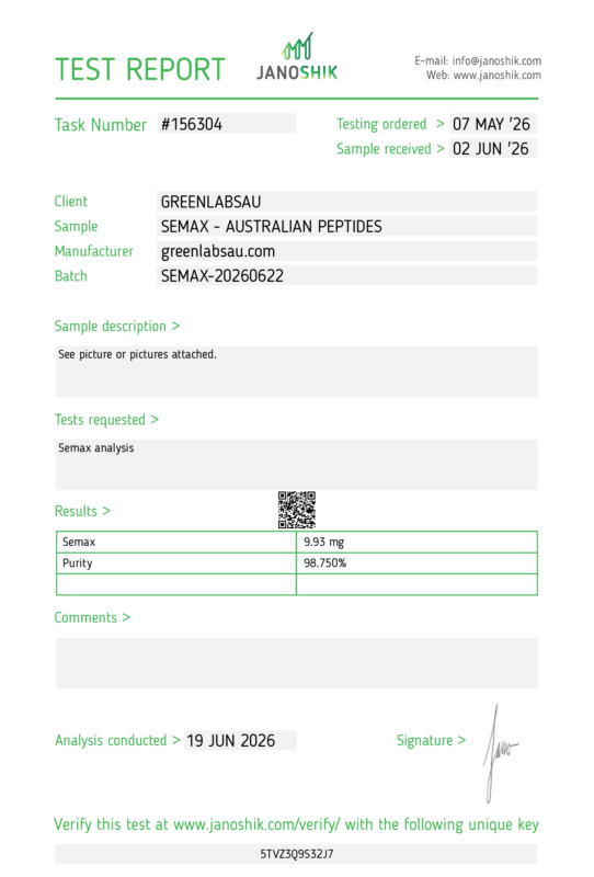 Greenlabs au semax COA 99% purity