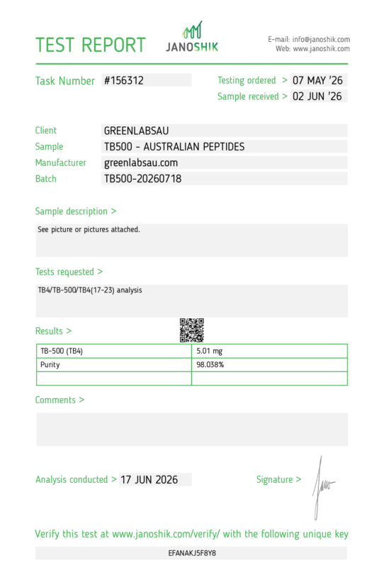 TB 500 Greenlabs au COA 99% purity Australian peptides