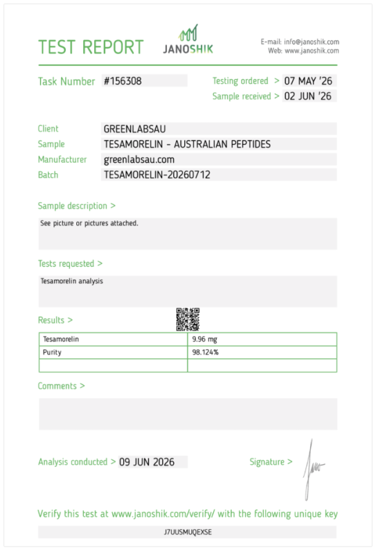 greenlabsau tesamorelin COA