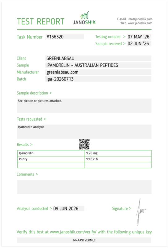ipamorelin greenlabsau australian peptides 99% purity
